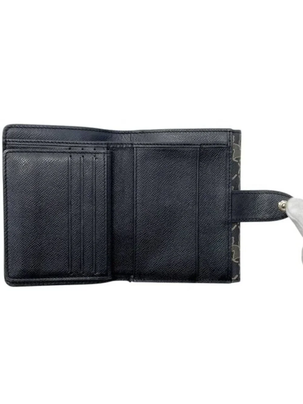 Celine Bifold Hook Wallet Gray Black Saluki Double Leather Simple